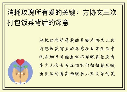 消耗玫瑰所有爱的关键：方协文三次打包饭菜背后的深意