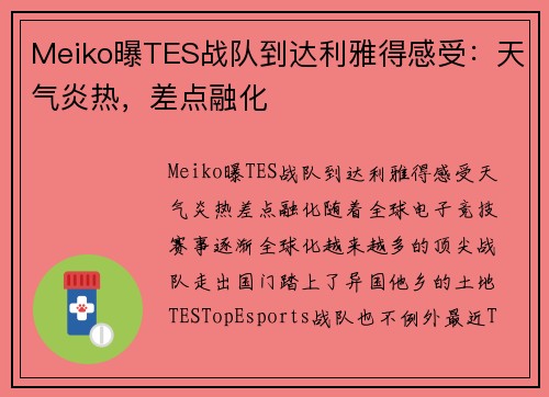 Meiko曝TES战队到达利雅得感受：天气炎热，差点融化