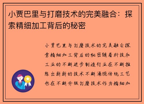 小贾巴里与打磨技术的完美融合：探索精细加工背后的秘密