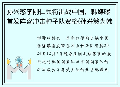 孙兴慜李刚仁领衔出战中国，韩媒曝首发阵容冲击种子队资格(孙兴慜为韩国创118亿经济效益)