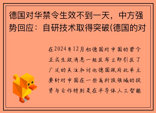 德国对华禁令生效不到一天，中方强势回应：自研技术取得突破(德国的对华政策)
