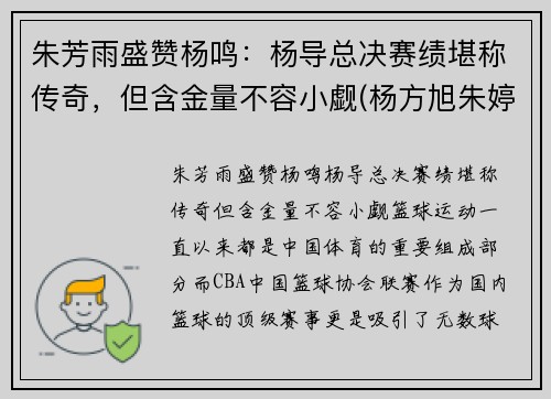 朱芳雨盛赞杨鸣：杨导总决赛绩堪称传奇，但含金量不容小觑(杨方旭朱婷)